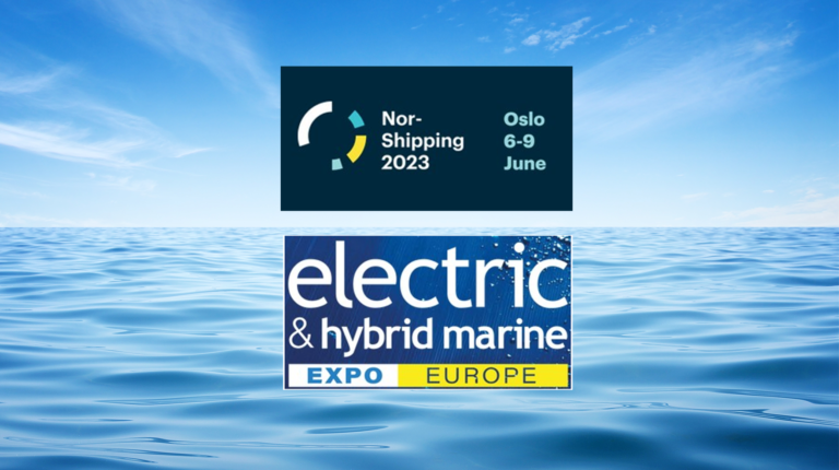 Logos of Nor-Shipping and E&H hybrid marine exhibitions