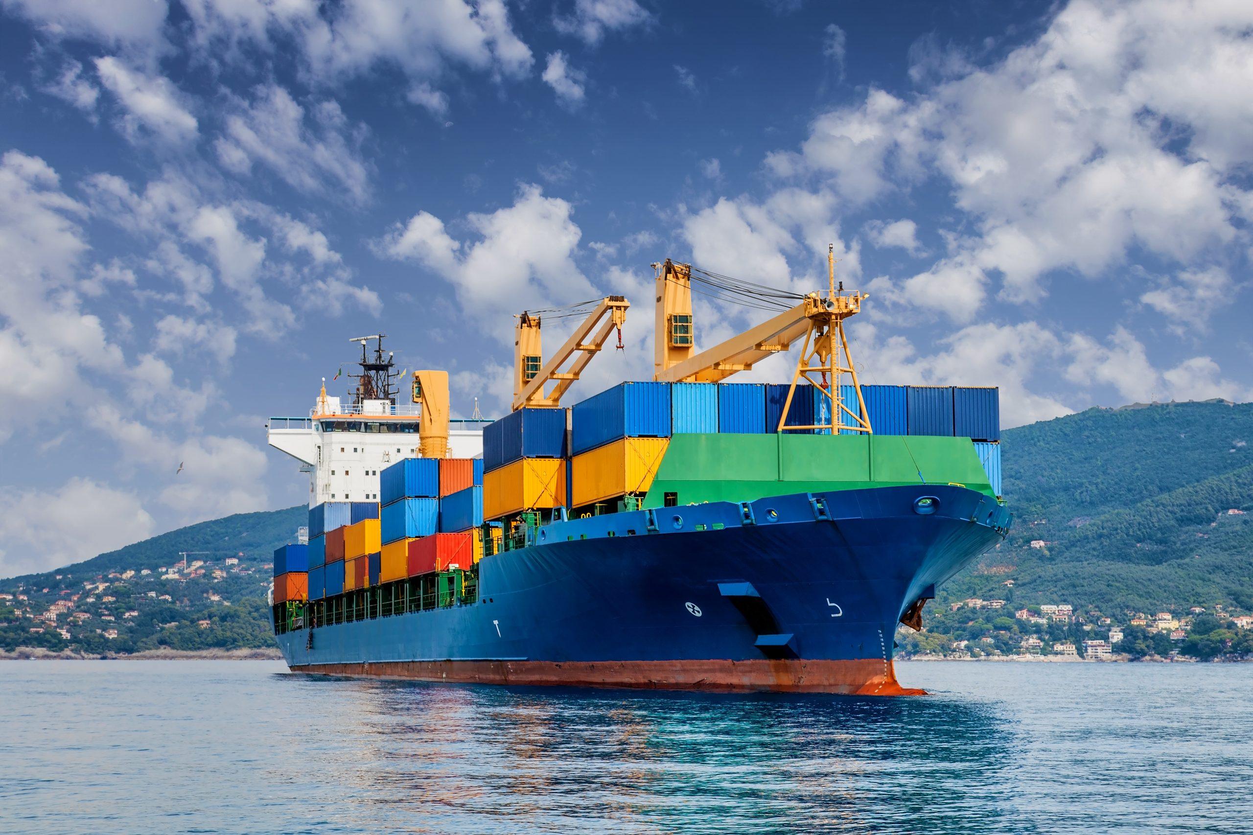 Cargo ship near the shoreline
