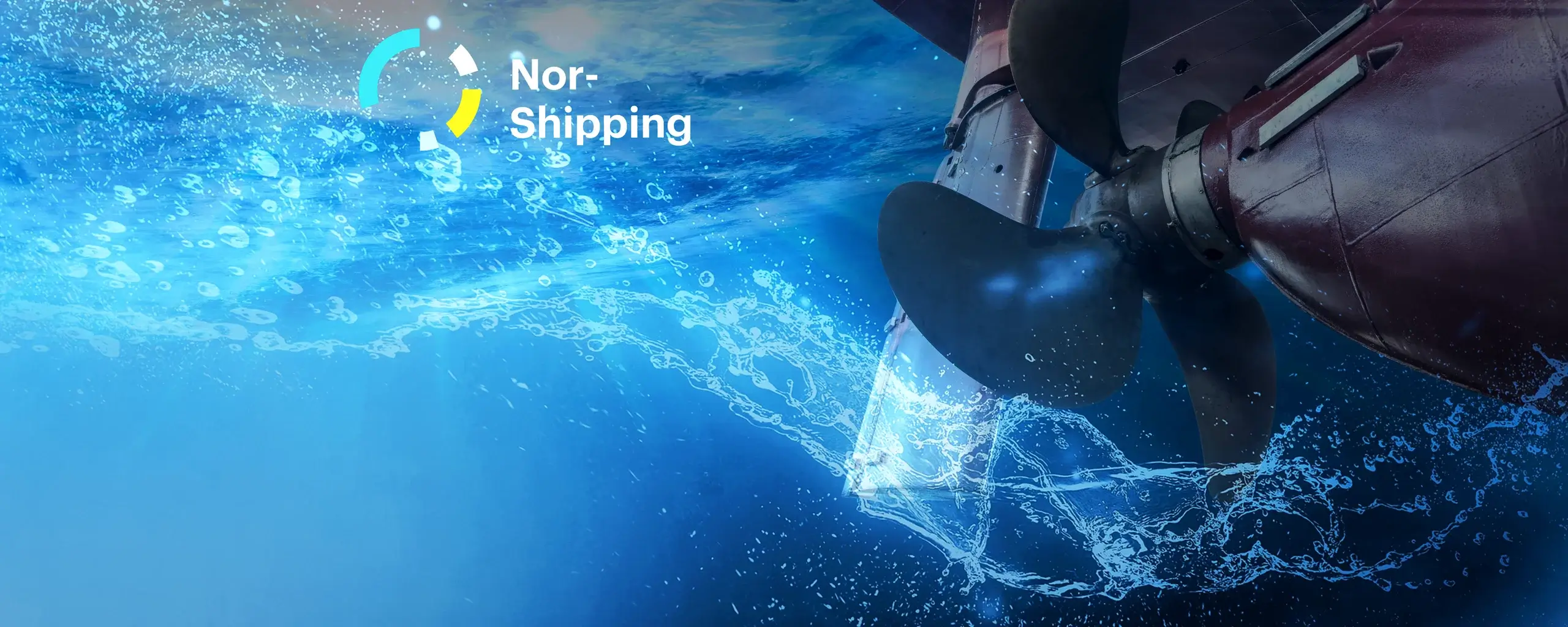 Rotating ship propeller pictured below water