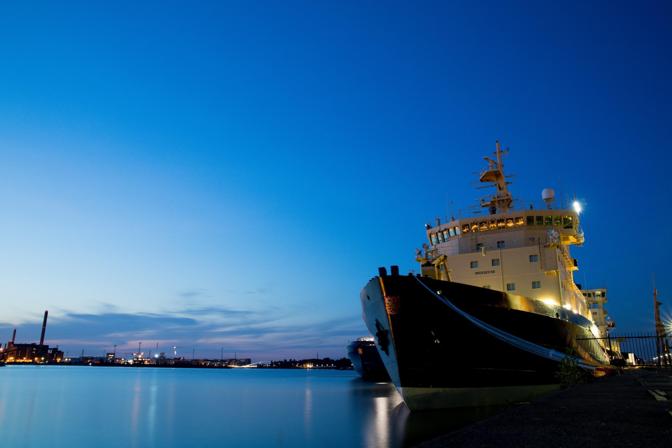 Evening view of the ship in the harbor