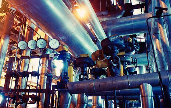 Pipes and meters in factory environment